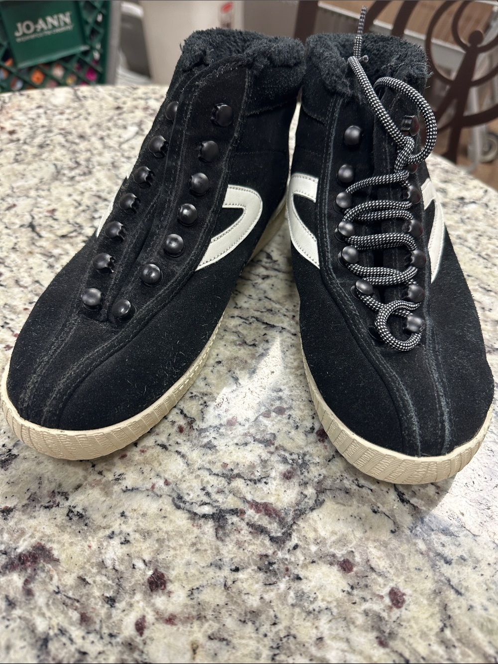 Tretorn Black Suede High-Top Sneakers with White Side Stripe